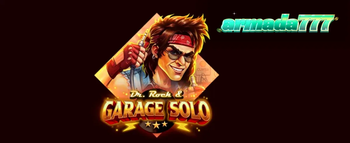 Tampilan visual slot Dr. Rock & Garage Solo dengan tema band musik rock