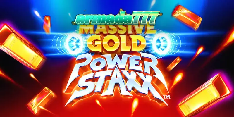 Tampilan visual futuristik dari slot Massive Gold Power Staxx dengan latar belakang galaksi.